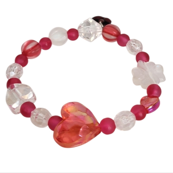 Frosted Red Glass Acrylic Clear Bead Stretch Bracelet - Picture 1 of 3